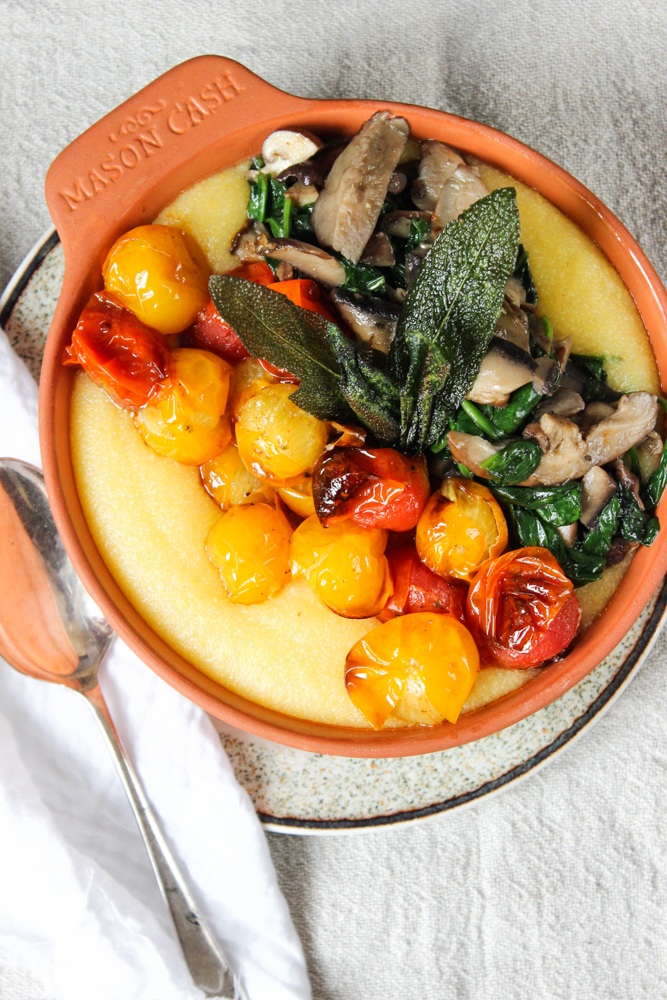 Polenta with Roasted Tomatoes and Sautéed Veggies